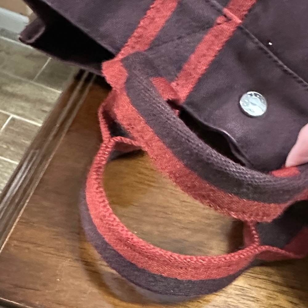 Hermes Brown Canvas Tote with Red Straps small size - Picture 6 of 12